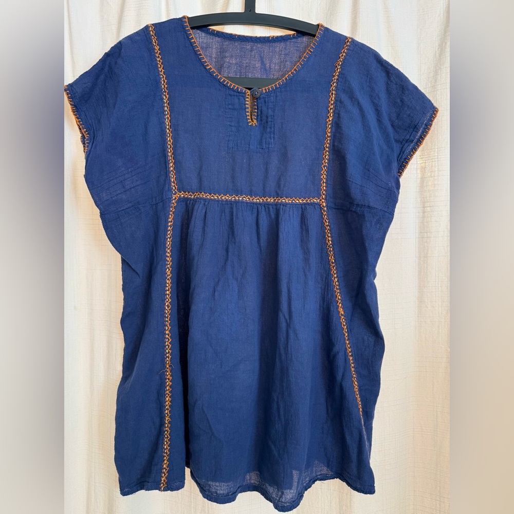 Blue Flare Tunic with Orange Stitching